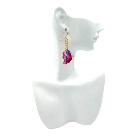 Pink and Blue Butterfly Earrings Pastel Spring Jewelry Gift for Her - Picture 3 of 3